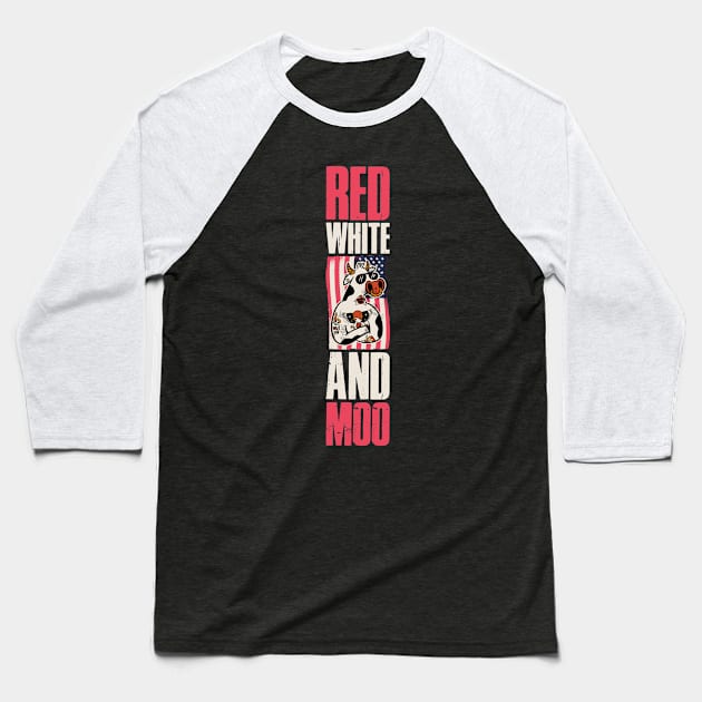 Red White And Moo Funny Cow Gift Baseball T-Shirt by CatRobot